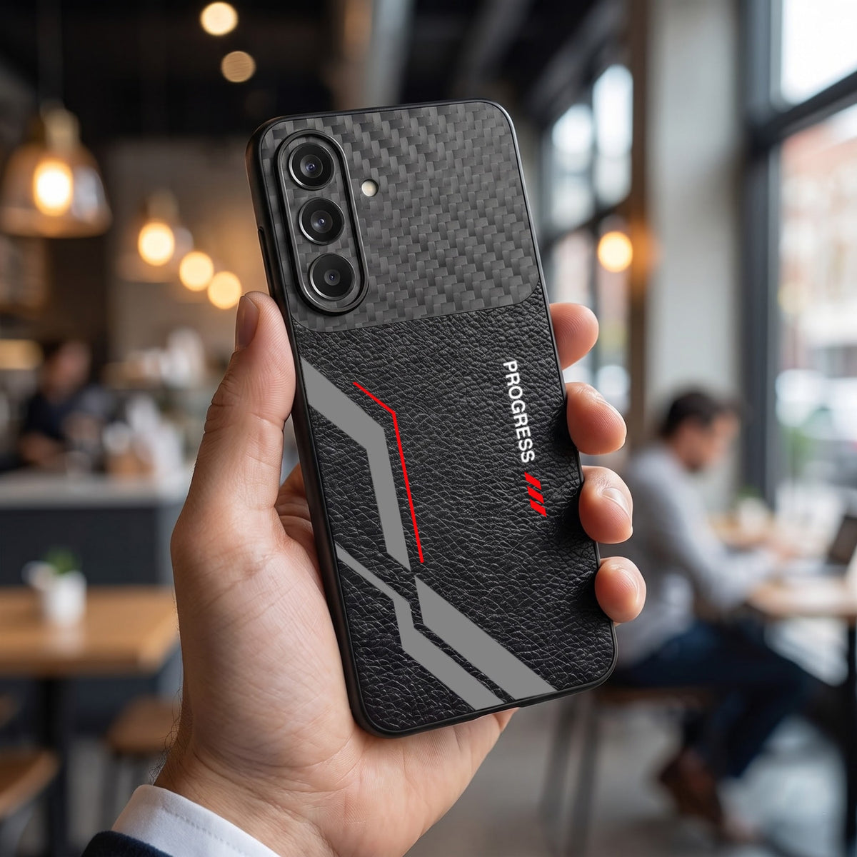 Samsung Galaxy A57 5G Progress Stripe Carbon Fiber Leather Hybrid Back Case
