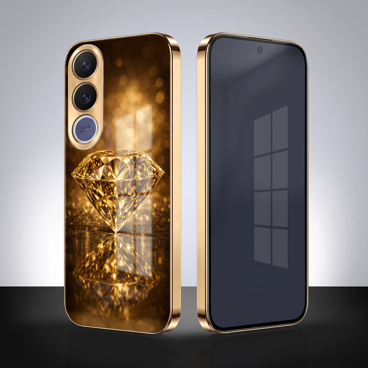 Vivo V70 FE 5G Golden Diamond Gold Electroplated Glass Phone Back Case