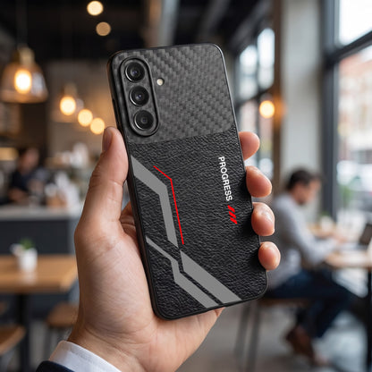 Samsung Galaxy A37 5G Progress Stripe Carbon Fiber Leather Hybrid Back Case