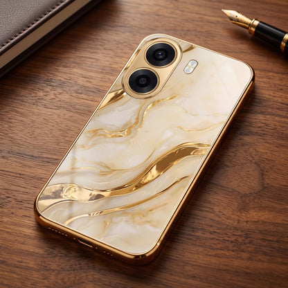 Oppo K14x 5G Marvel Texture Gold Electroplated Glass Phone Back Case