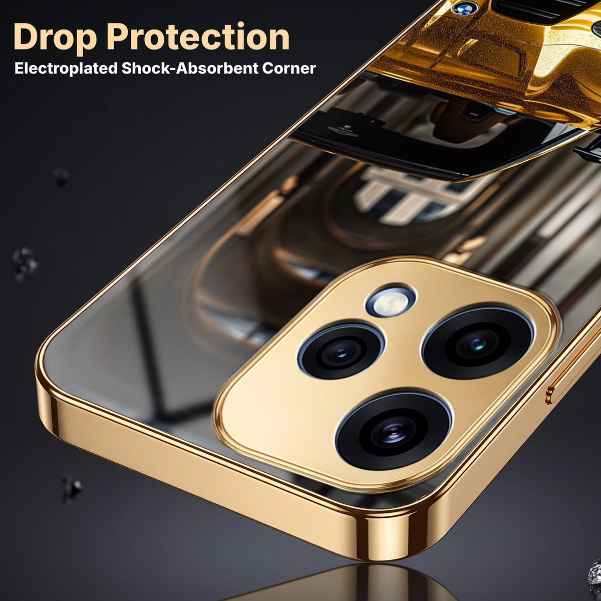 Oppo Reno 15 5G Golden BMW Gold Electroplated Glass Phone Back Case