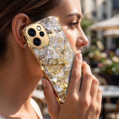 Oppo Reno 15 Pro Mini 5G White Diamond Shatter Gold Electroplated Glass Phone Back Case