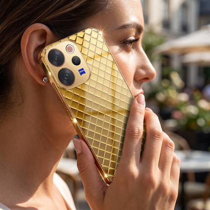 Vivo V70 5G Golden Criss Cross Gold Electroplated Glass Phone Back Case
