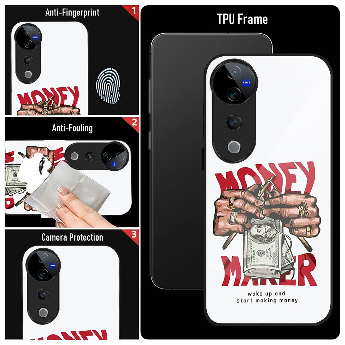 Vivo V40 Pro 5G Premium Acrylic Shockproof Glass Back Case (Money Maker)
