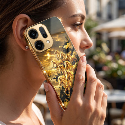 Oppo Reno 14 5G Celestial Seven Horses Gold Electroplated Glass Phone Back Case