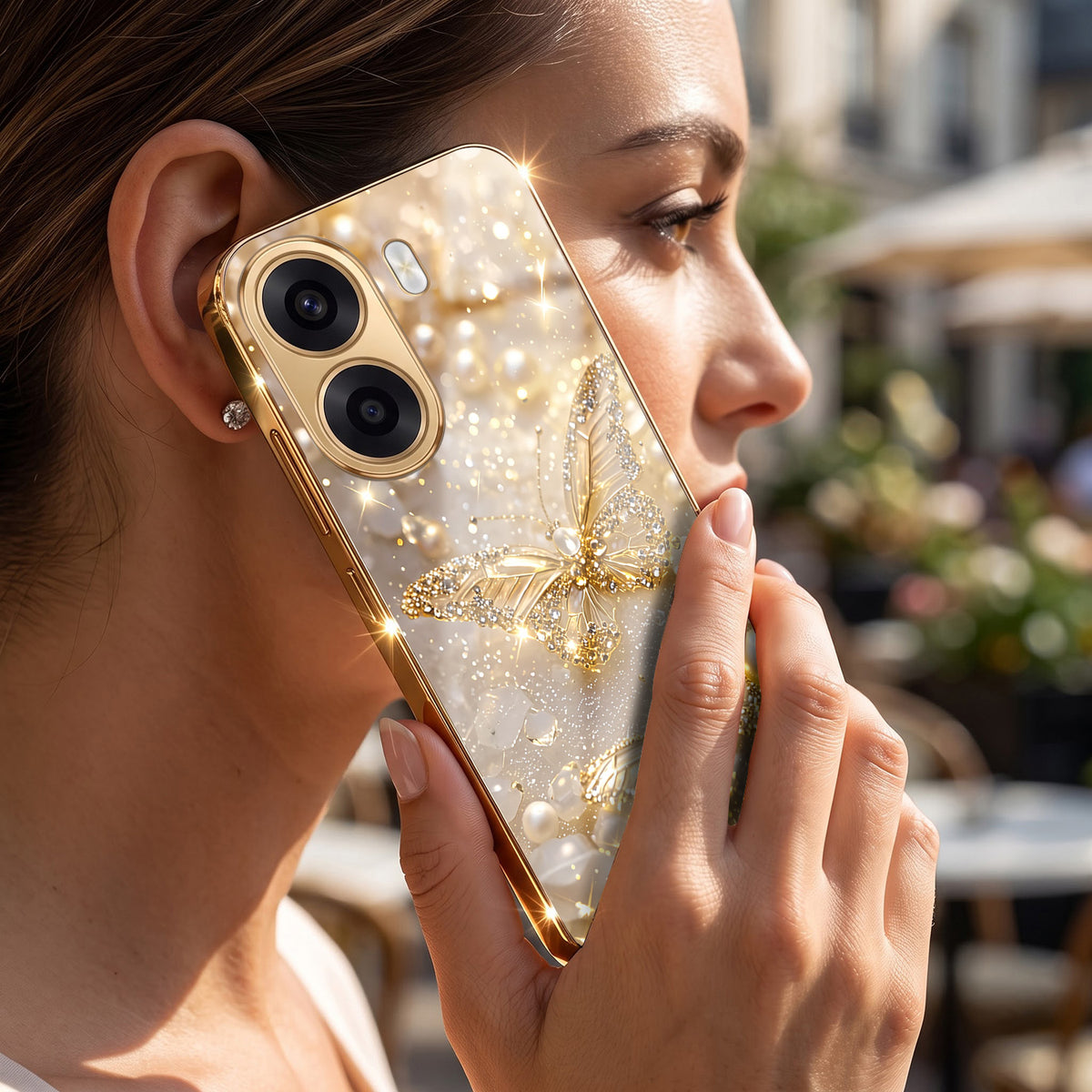 Oppo K14x 5G Golden Butterfly Gold Electroplated Glass Phone Back Case