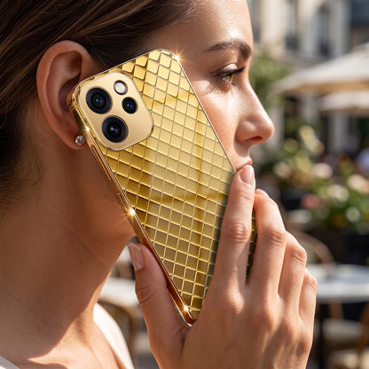 Oppo Reno 15 Pro Mini 5G Golden Criss Cross Gold Electroplated Glass Phone Back Case