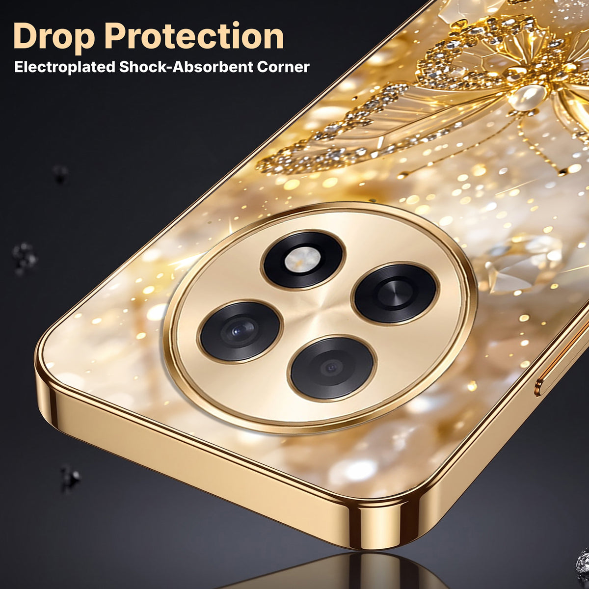Oppo F31 Pro+ 5G Golden Butterfly Gold Electroplated Glass Phone Back Case