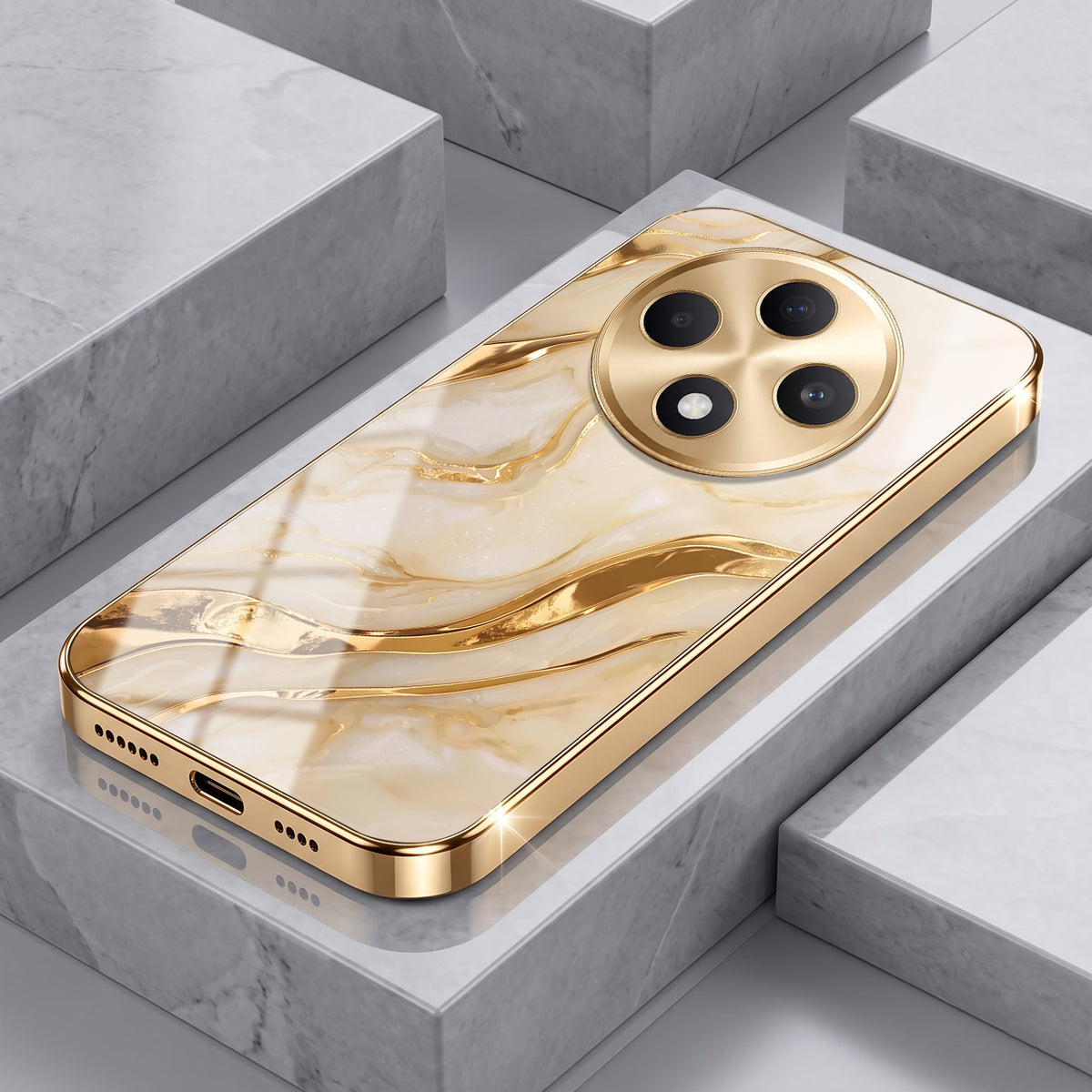 Oppo F27 5G Marvel Texture Gold Electroplated Glass Phone Back Case