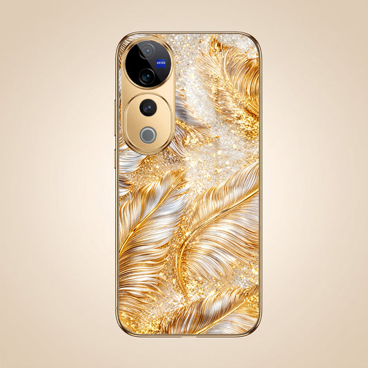 Vivo V40 Pro 5G Golden Feather Marble Gold Electroplated Glass Phone Back Case