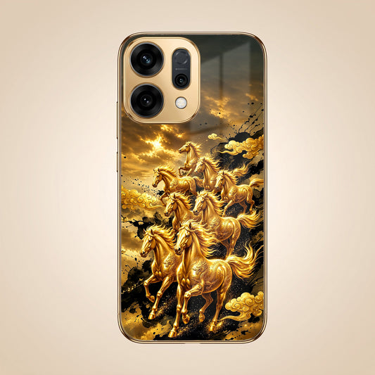 Oppo Reno 14 5G Celestial Seven Horses Gold Electroplated Glass Phone Back Case