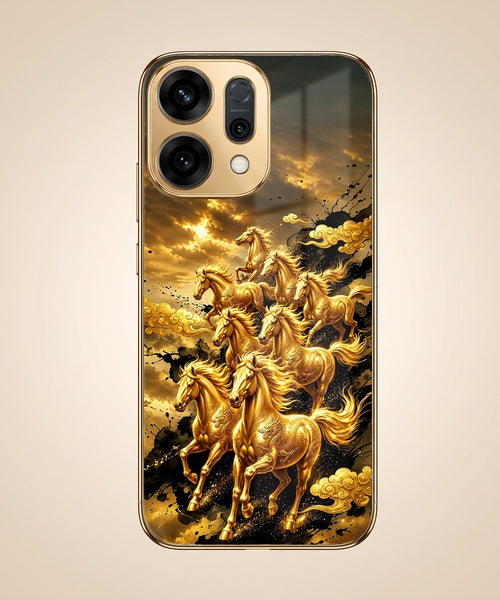 Oppo Reno 14 5G Celestial Seven Horses Gold Electroplated Glass Phone Back Case