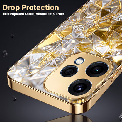 Oppo Reno 15 5G White Diamond Shatter Gold Electroplated Glass Phone Back Case