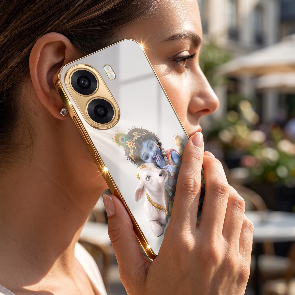 Oppo K14x 5G Bal Krishna Blessings Gold Electroplated Glass Phone Back Case