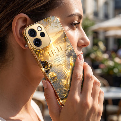 Oppo Reno 15 Pro Mini 5G 11:11 Manifestation Gold Electroplated Glass Phone Back Case