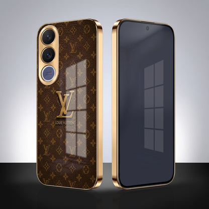 Vivo V70 FE 5G LV Brown Monogram Gold Electroplated Glass Phone Back Case