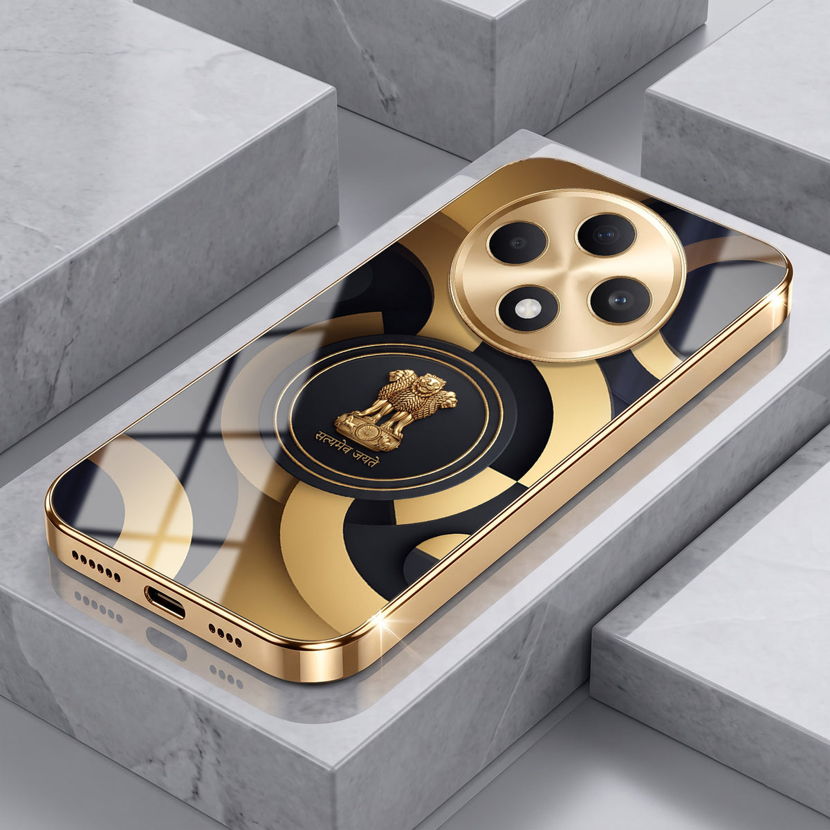 Oppo F27 5G Royal Emblem Gold Electroplated Glass Phone Back Case