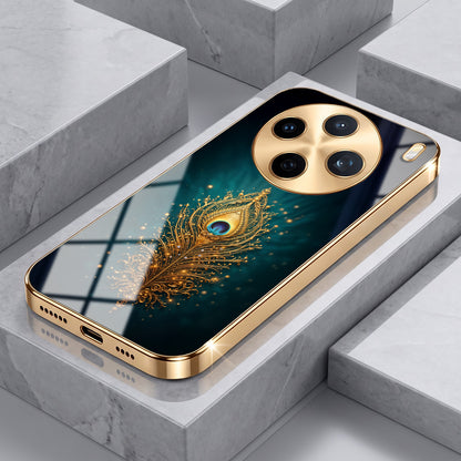 Vivo X200T 5G Golden Peacock Feather Gold Electroplated Glass Phone Back Case