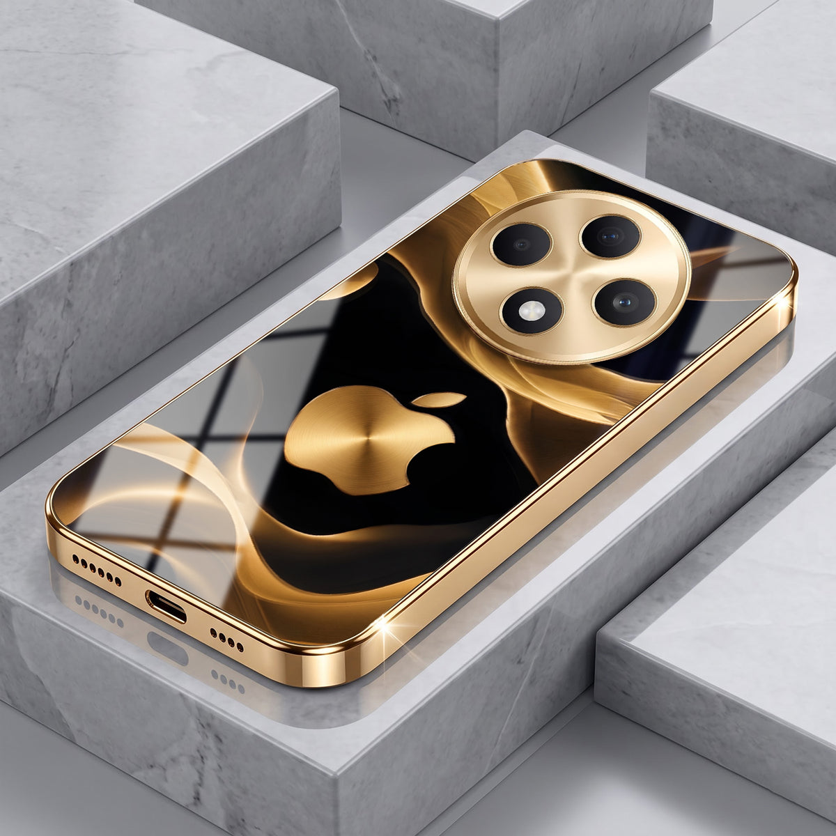 Oppo F27 5G Luxury Wave Gold Electroplated Glass Phone Back Case