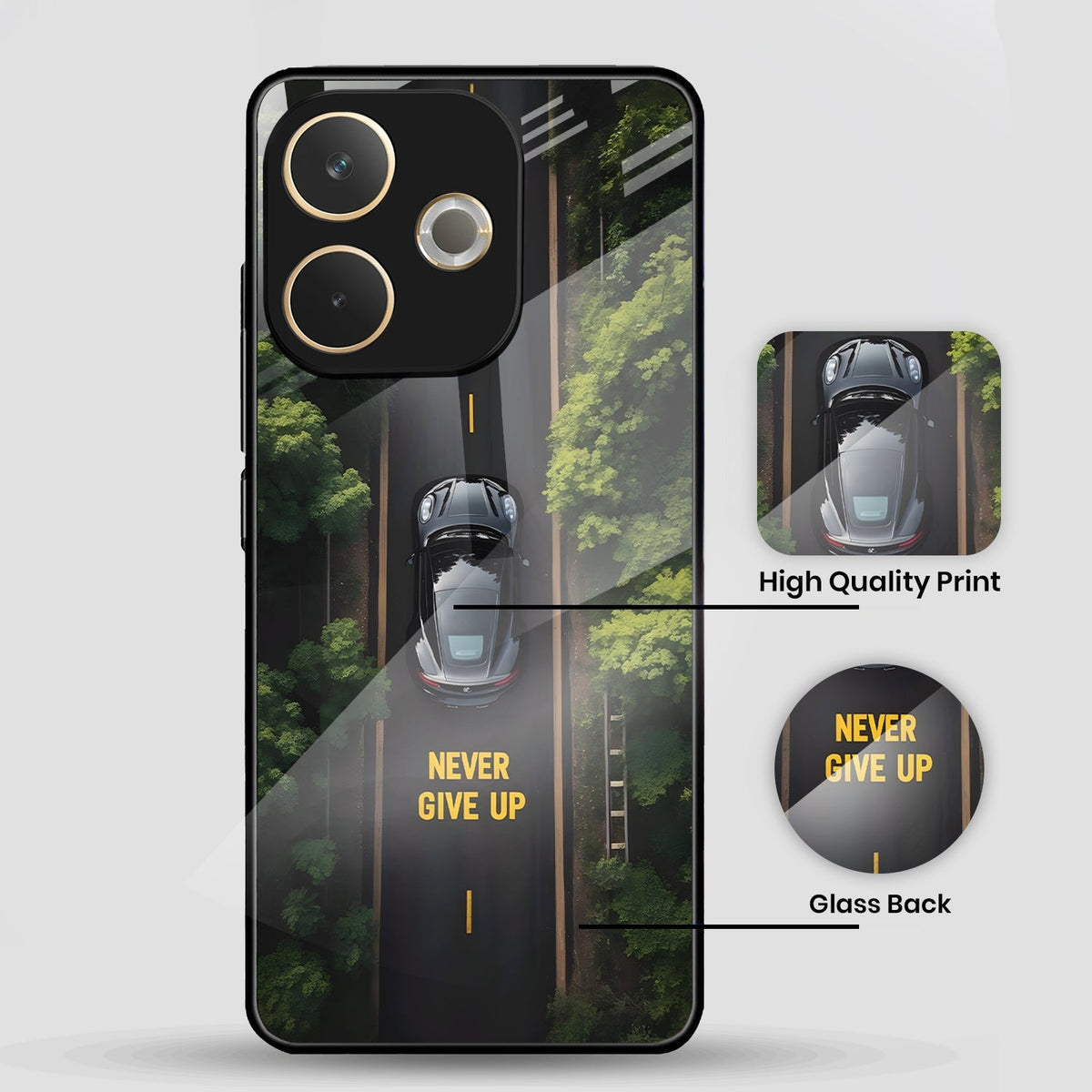 Oppo A5 Pro 5G Premium Acrylic Shockproof Glass Back Case (Road Never Give up)