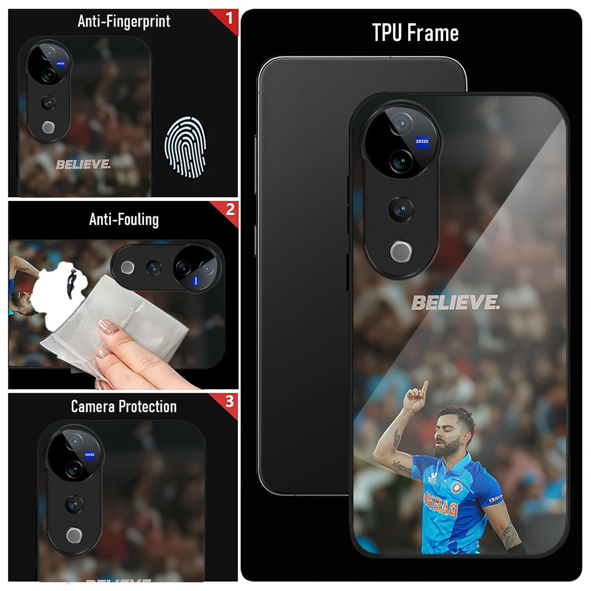 Vivo V40 Pro 5G Premium Acrylic Shockproof Glass Back Case (Virat Kohli)