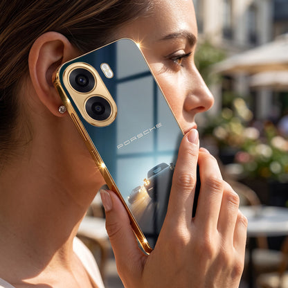 Oppo K14x 5G Porsche Luxury Gold Electroplated Glass Phone Back Case