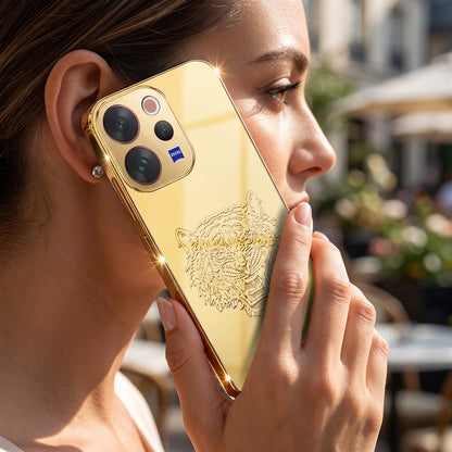 Vivo V70 5G Golden Tiger Face Gold Electroplated Glass Phone Back Case