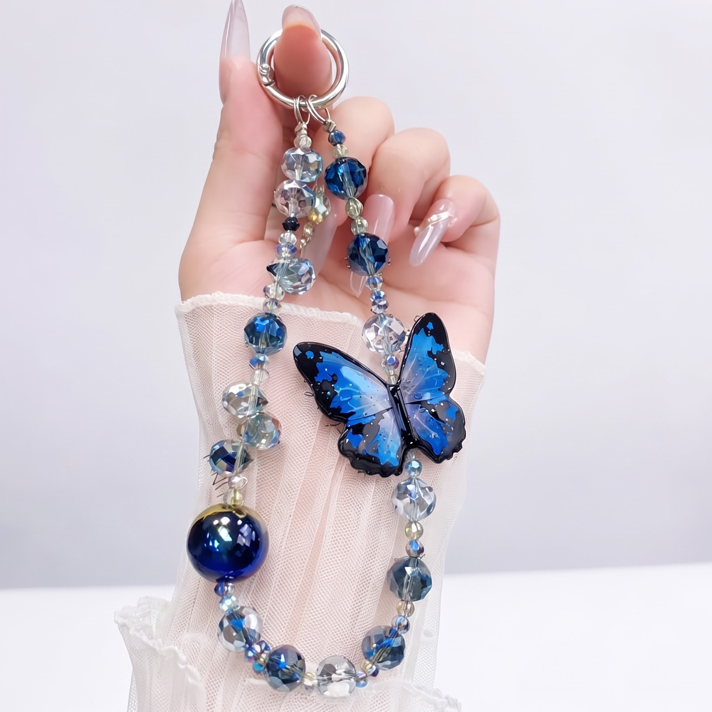 Vivo V70 FE 5G Transparent Airbag Butterfly Stand Case with Charm Strap