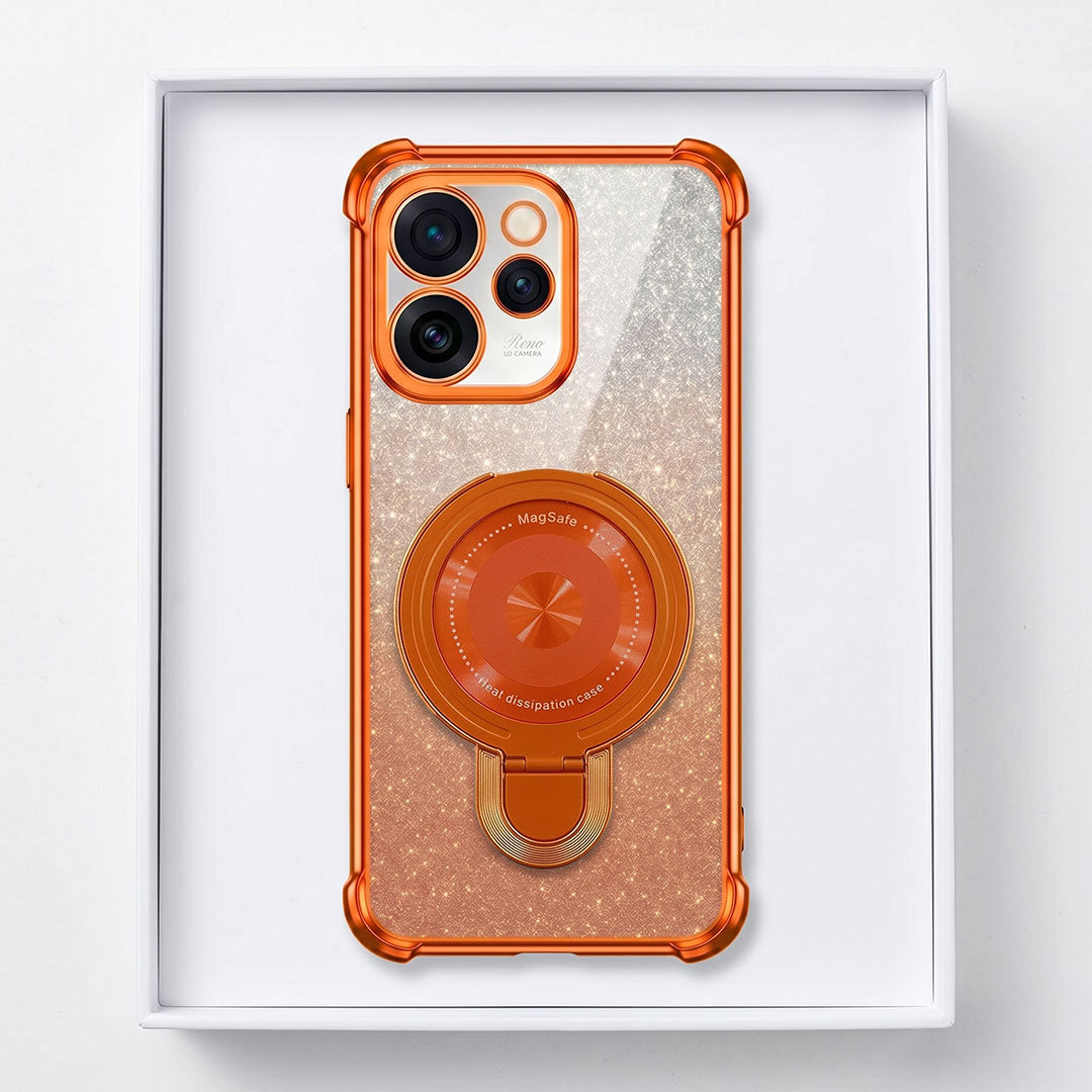 Oppo Reno 15 Pro Mini 5G Invincible Bracket Ring Stand Shimmer Airbag Cosmic Orange Case