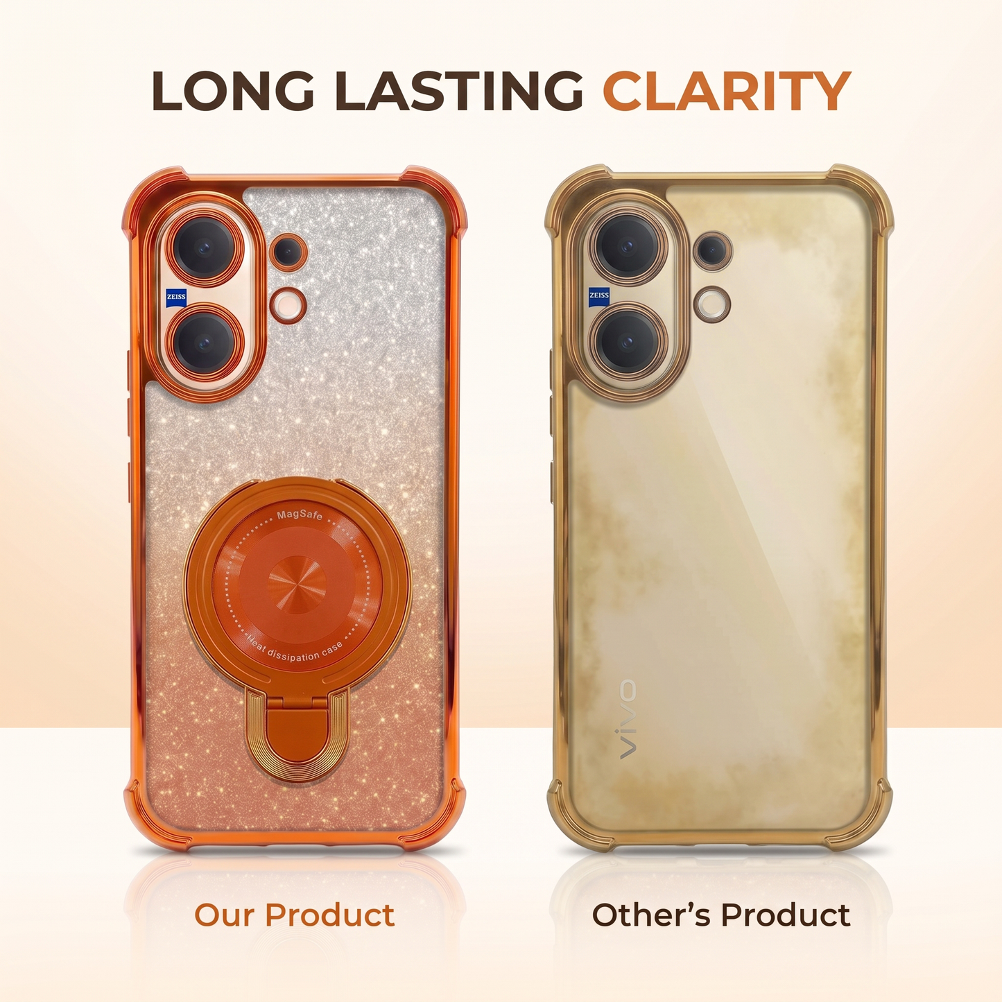 Vivo V60 5G Invincible Bracket Ring Stand Shimmer Airbag Cosmic Orange Case