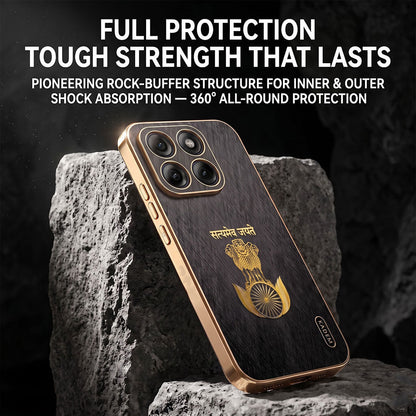 Motorola Edge 70 5G Satyamev Jayate 3D Electroplated Frame Gold Thread Pattern Hard Back Case