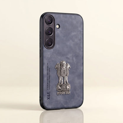 Samsung Galaxy A55 5G Metal Emblem Satyamev Jayate Comfortable Sheepskin Phone Case