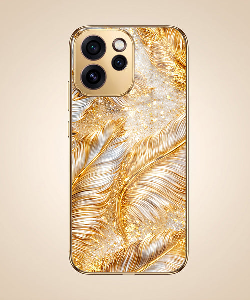 Oppo Reno 15 Pro Mini 5G Golden Feather Marble Gold Electroplated Glass Phone Back Case
