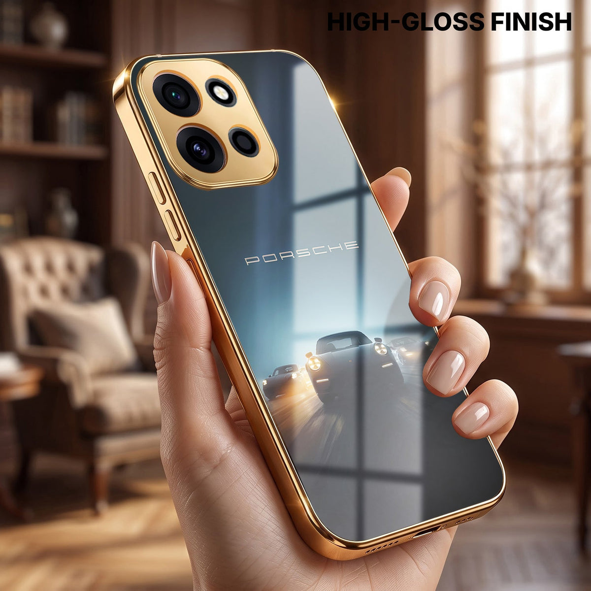 OnePlus Nord 6 5G Porsche Luxury Gold Electroplated Glass Phone Back Case