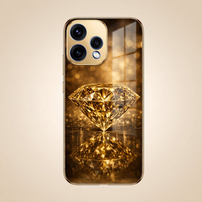 Oppo Reno 15 5G Golden Diamond Gold Electroplated Glass Phone Back Case