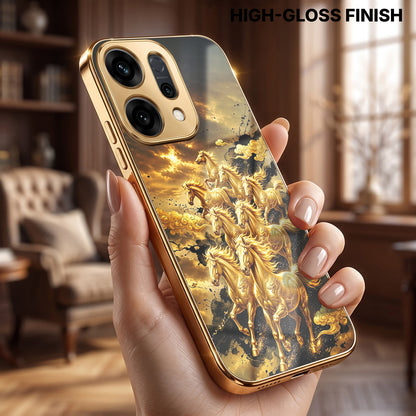 Oppo Reno 14 5G Celestial Seven Horses Gold Electroplated Glass Phone Back Case
