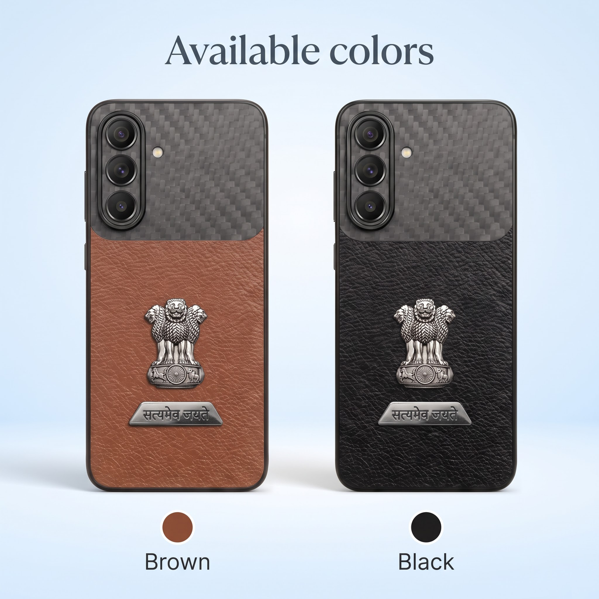 Samsung Galaxy A57 5G Satyamev Jayate 2-in-1 Emblem Carbon Fiber Leather Phone Case
