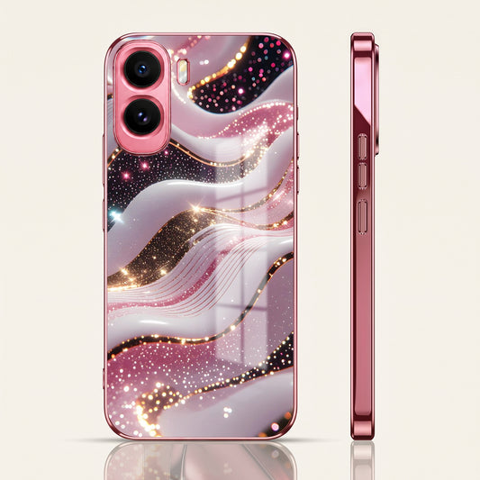 Vivo T5 Pro 5G Midnight Pearl Wave Pink Electroplated Glass Phone Back Case