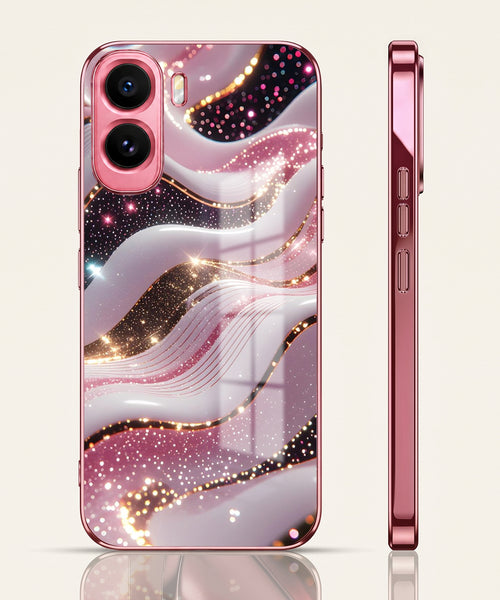 Vivo T5 Pro 5G Midnight Pearl Wave Pink Electroplated Glass Phone Back Case