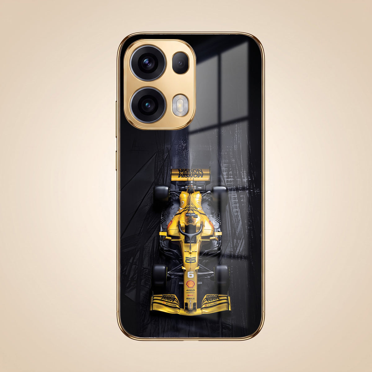 Oppo Reno 13 Pro 5G F1 Racing Car Gold Electroplated Glass Phone Back Case