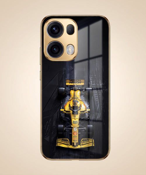 Oppo Reno 13 Pro 5G F1 Racing Car Gold Electroplated Glass Phone Back Case