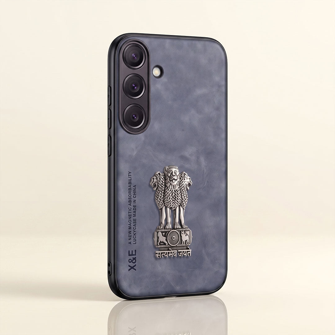 Samsung Galaxy A55 5G Metal Emblem Satyamev Jayate Comfortable Sheepskin Phone Case