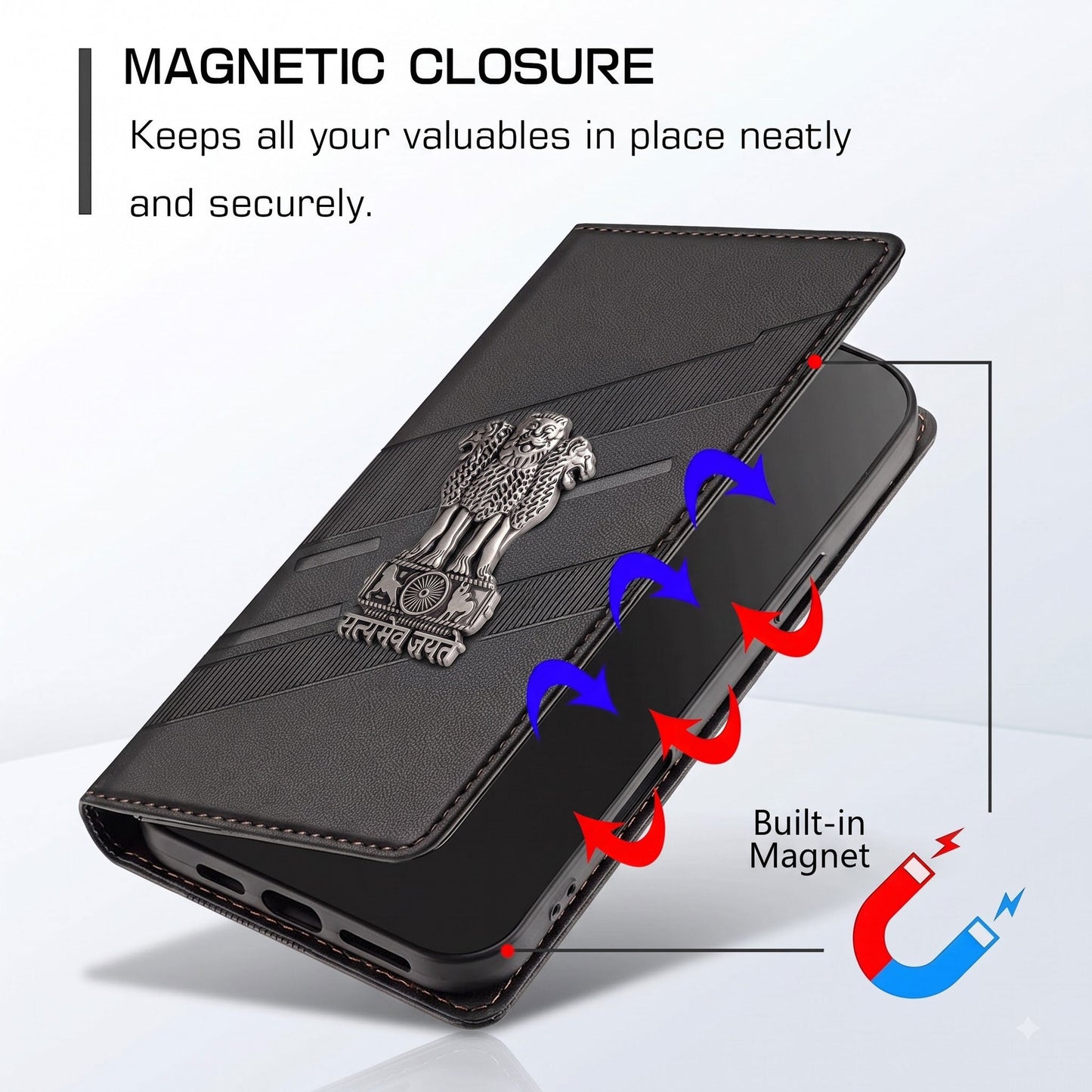 Oppo Reno 12 Pro 5G Satyamev Jayate 3D Emblem Magnetic Flip Wallet Case