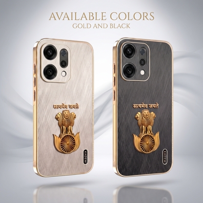 Oppo Reno 14 Satyamev Jayate 3D Electroplated Frame Gold Thread Pattern Hard Back Case