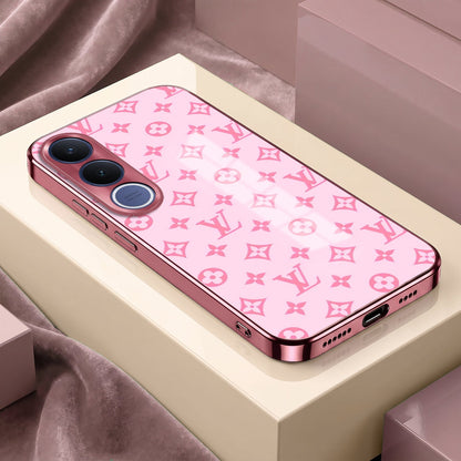 Vivo V70 FE 5G Luxury Monogram Pink Electroplated Glass Phone Back Case
