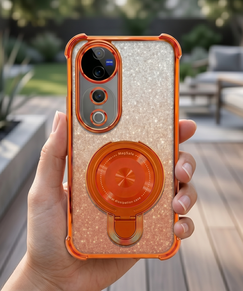 Vivo V40 Pro 5G Invincible Bracket Ring Stand Shimmer Airbag Cosmic Orange Case