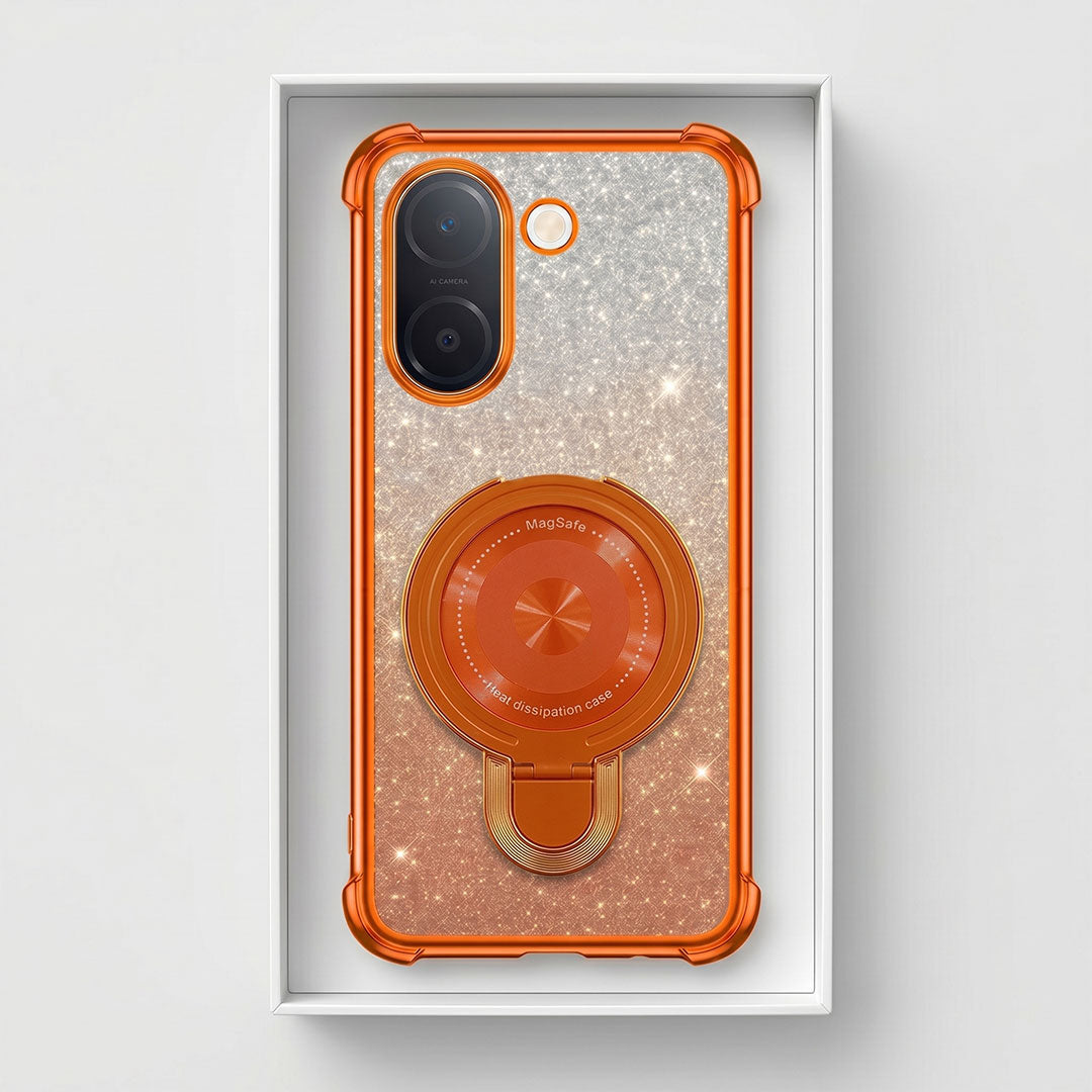 Vivo V60e 5G Invincible Bracket Ring Stand Shimmer Airbag Cosmic Orange Case