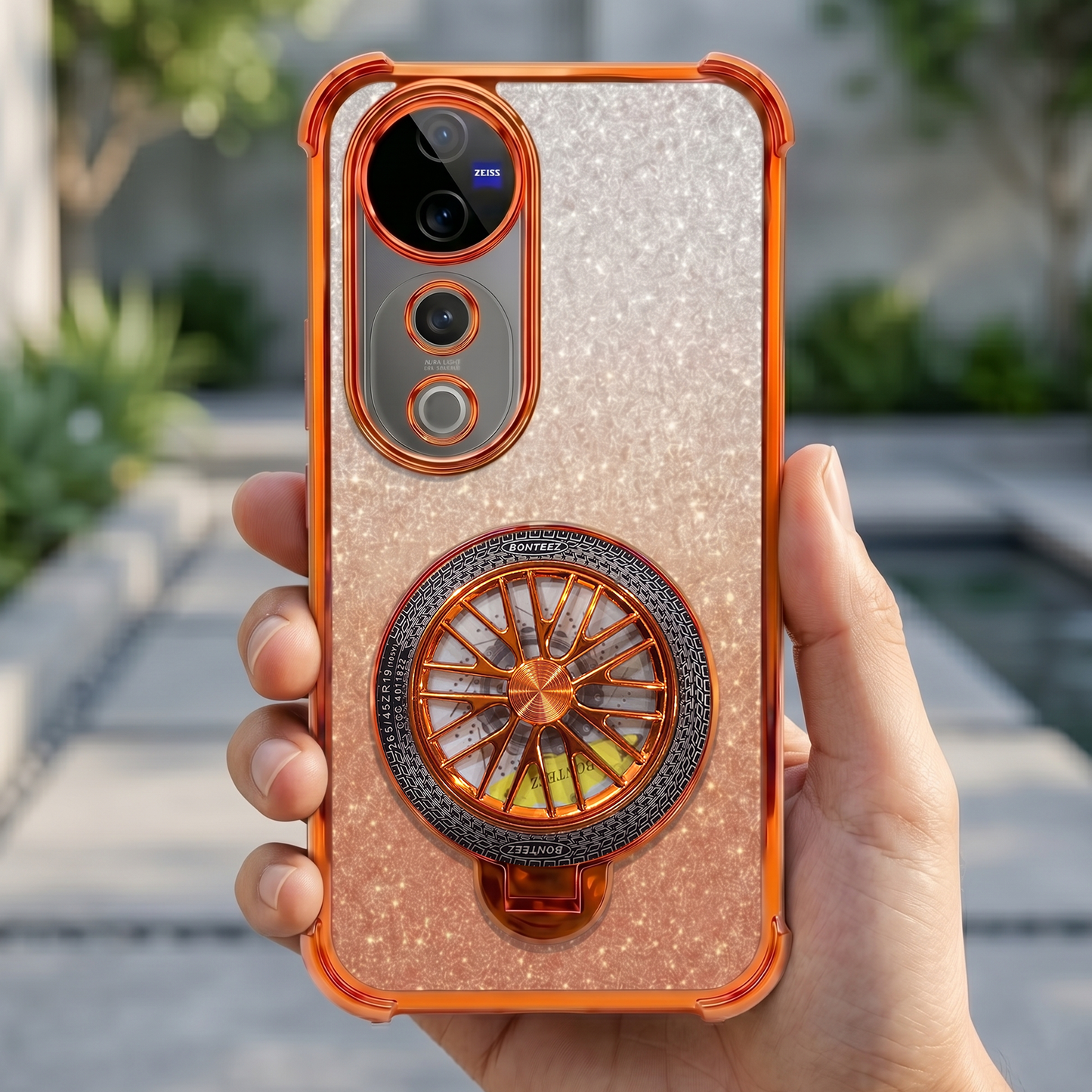 Vivo V40 Pro 5G Stress Buster Wheel Rotating Shimmer Airbag Cosmic Orange Case