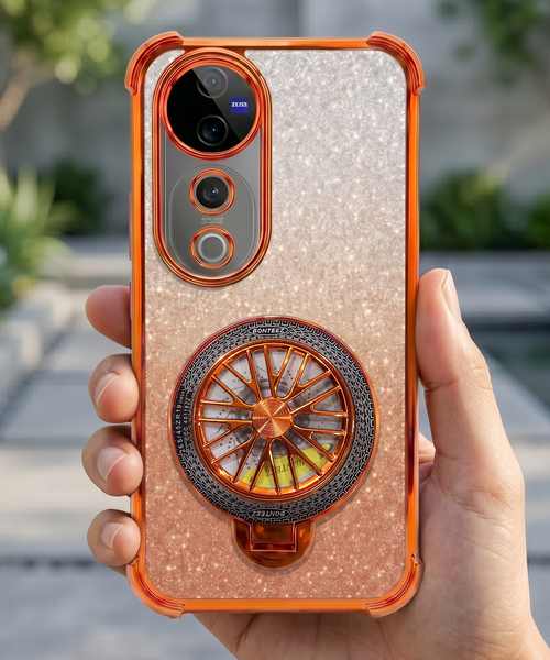 Vivo V40 Pro 5G Stress Buster Wheel Rotating Shimmer Airbag Cosmic Orange Case