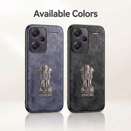 Redmi Note 13 Pro+ 5G Metal Emblem Satyamev Jayate Comfortable Sheepskin Phone Case